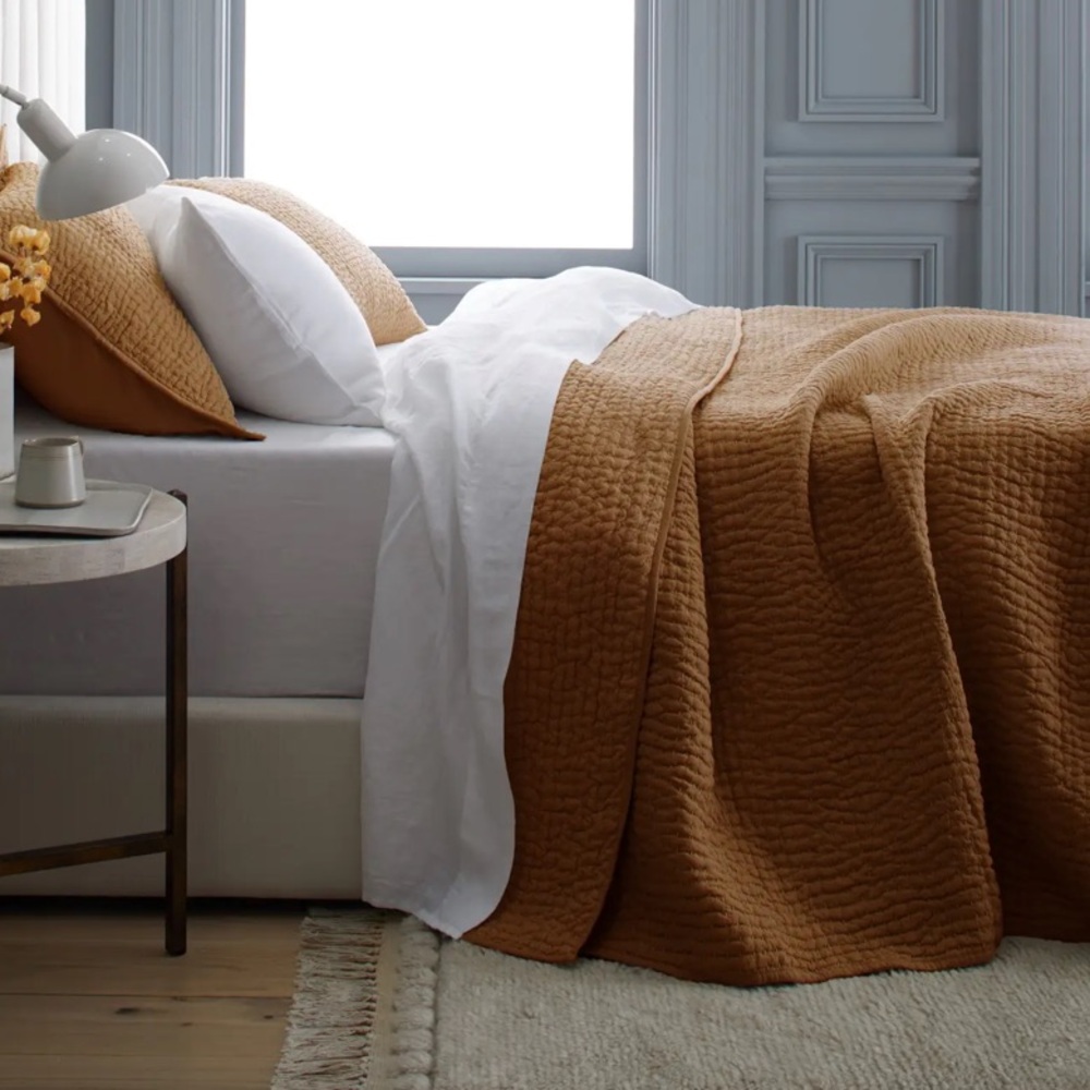 NWOT QUINCE European Linen Cotton Stitch Quilt Set King/C King Terracotta 7886 - Picture 5 of 11